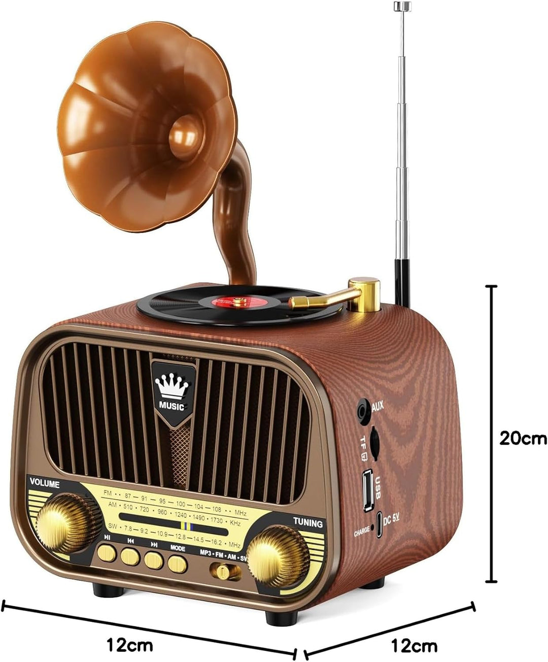 PRUNUS J-190 Retro Radio Klein AM/FM/SW, Nostalgie Radio mit Akku 1800mAh, Kofferradio mit Bluetooth