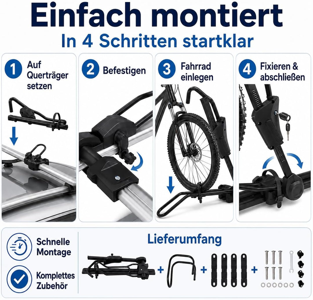 Fahrrad Dachträger E-Bike mit Diebstahlschutz für Auto SUV bis 38 Zoll