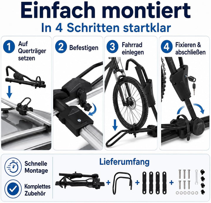 Fahrrad Dachträger E-Bike mit Diebstahlschutz für Auto SUV bis 38 Zoll