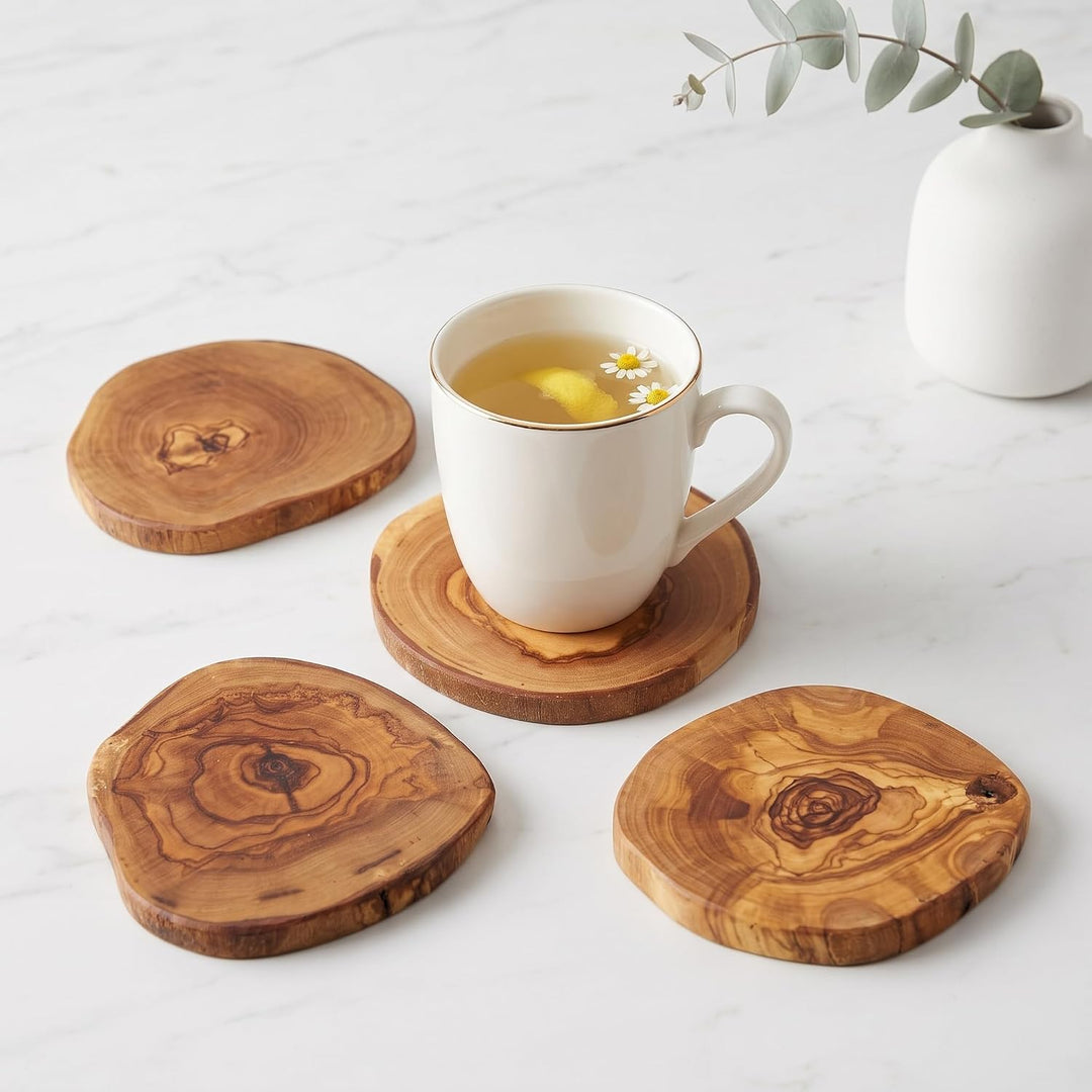 HOFMEISTER® Untersetzer 4er Set Olivenholz - Glasuntersetzer aus Holz aus 4 Olivenholzscheiben - Nat