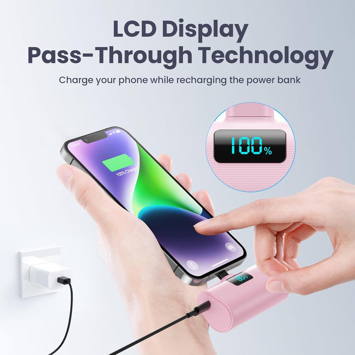 Mini Powerbank 5200mAh für iPhone, Klein Power Bank 20W PD 4.0A Schnellladefunktion Externer Akku, C