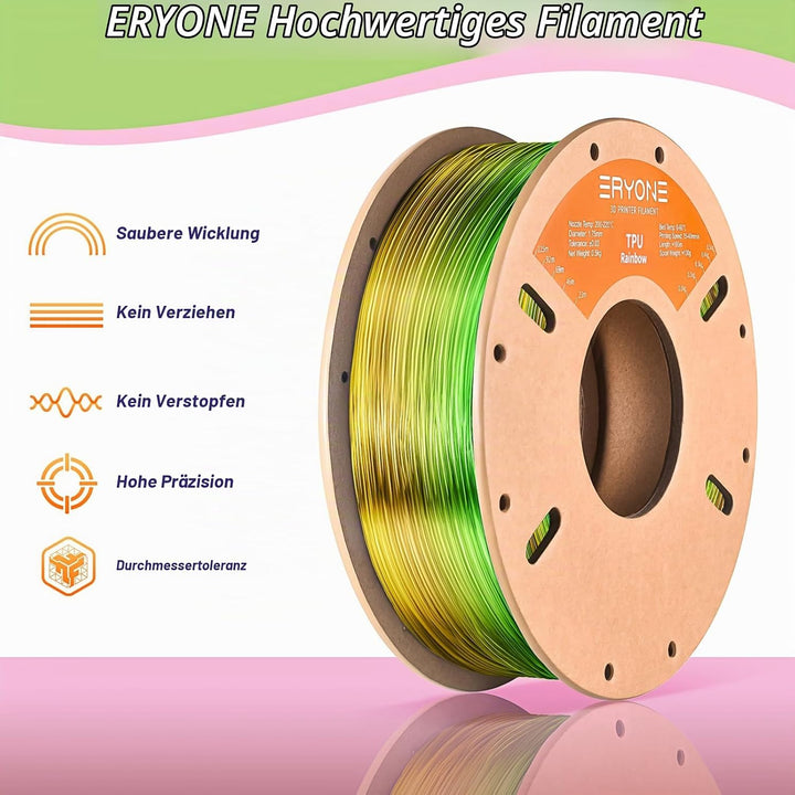 ERYONE TPU Filament 1.75mm, 3D Drucker Filament,Flexible TPU Weiches Filament, TPU 95A, Massgenauigk