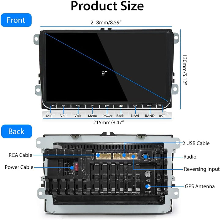 Hikity 9 Zoll Touchscreen Android Autoradio für VW Golf 5 Golf 6 Passat Polo Tiguan Caddy mit CarPla