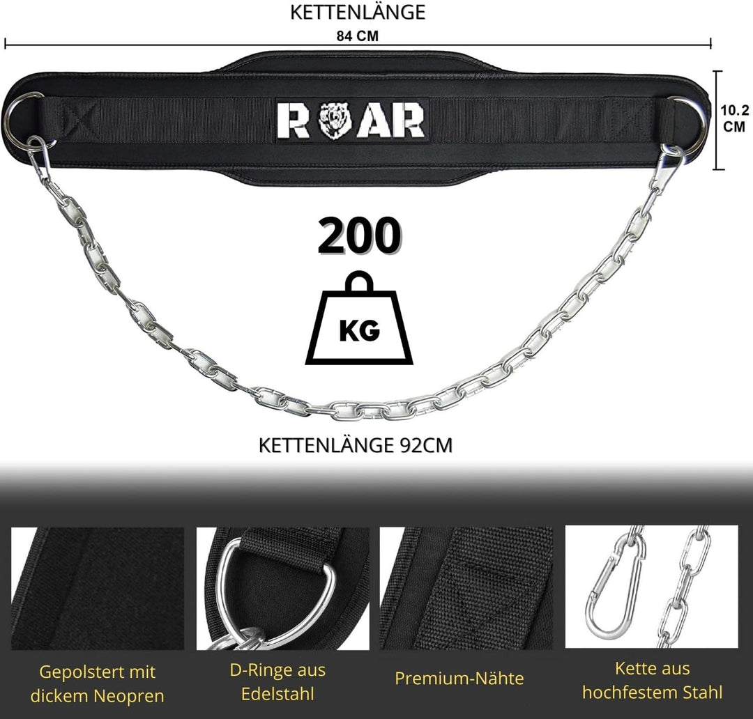 Roar® Gym Belt Men, Gym Gürtel, Gürtel Gewichtheben, Gewicht Gürtel Mit Kette, Dip Belt, Gürtel Fitn