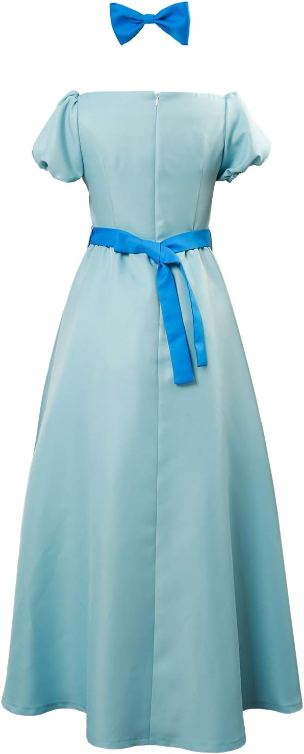 YANVS Damen Wendy Cosplay Kostüm Halloween Prinzessin Kleid Gürtel Schleife Tiara Set L Blau, L Blau