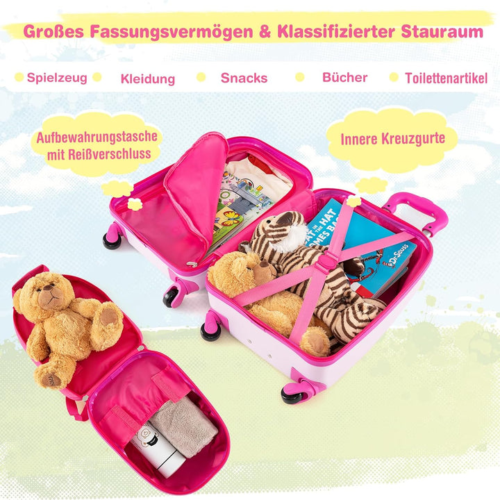 COSTWAY 2tlg Kinderkoffer + Rucksack, Kindertrolley aus Kunststoff, Kindergepäck, Kinder Kofferset H