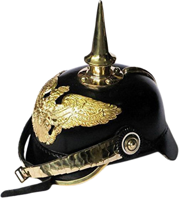 Brass German Pickelhaube Imperial Prussian Helmet - Leather by historicalmuseumstore