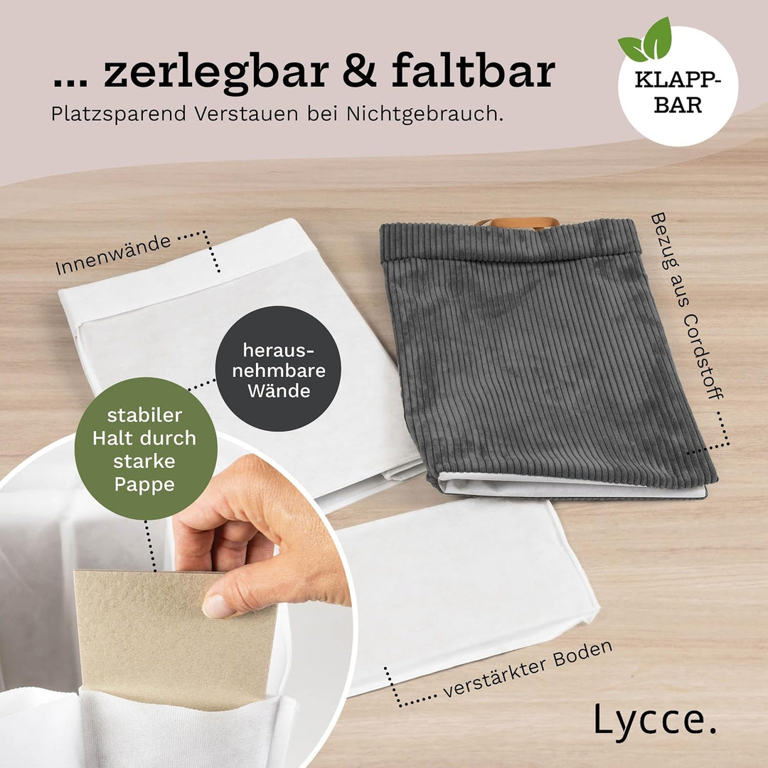 Lycce Wäschekorb Cord – Nischenwäschekorb, waschbar, faltbar (d.grau) | platzsparend &amp; praktisch, wa