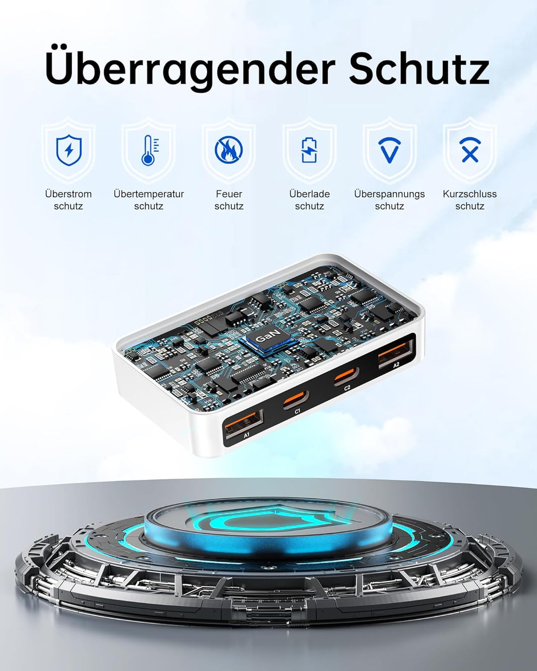 65W USB C Ladegerät Flach,USB Mehrfachstecker Ladestation mit 4 Ports,Reise Schnellladegerät USB C f