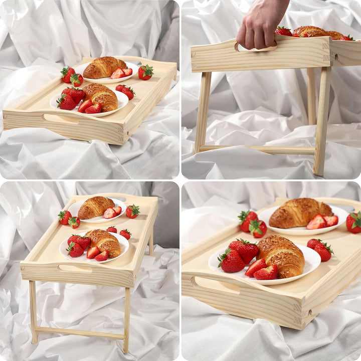 KADAX Betttisch, Frühstückstablett aus Kiefernholz, 19x30x50cm Serviertablett, klappbares Bett-Table
