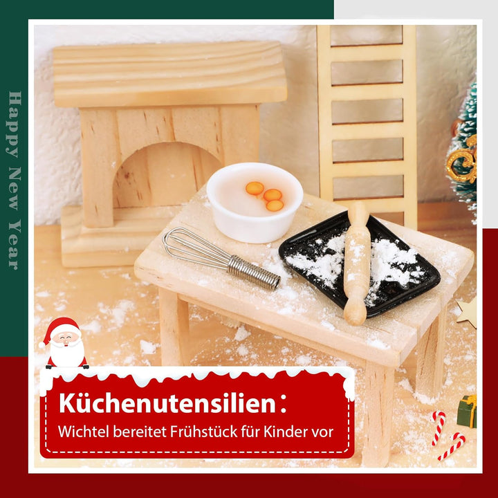 48 PCS Wichteltür Komplettset, Wichteltür Set Zubehör Weihnachten mit Baustelle, Weihnachtswichtel S