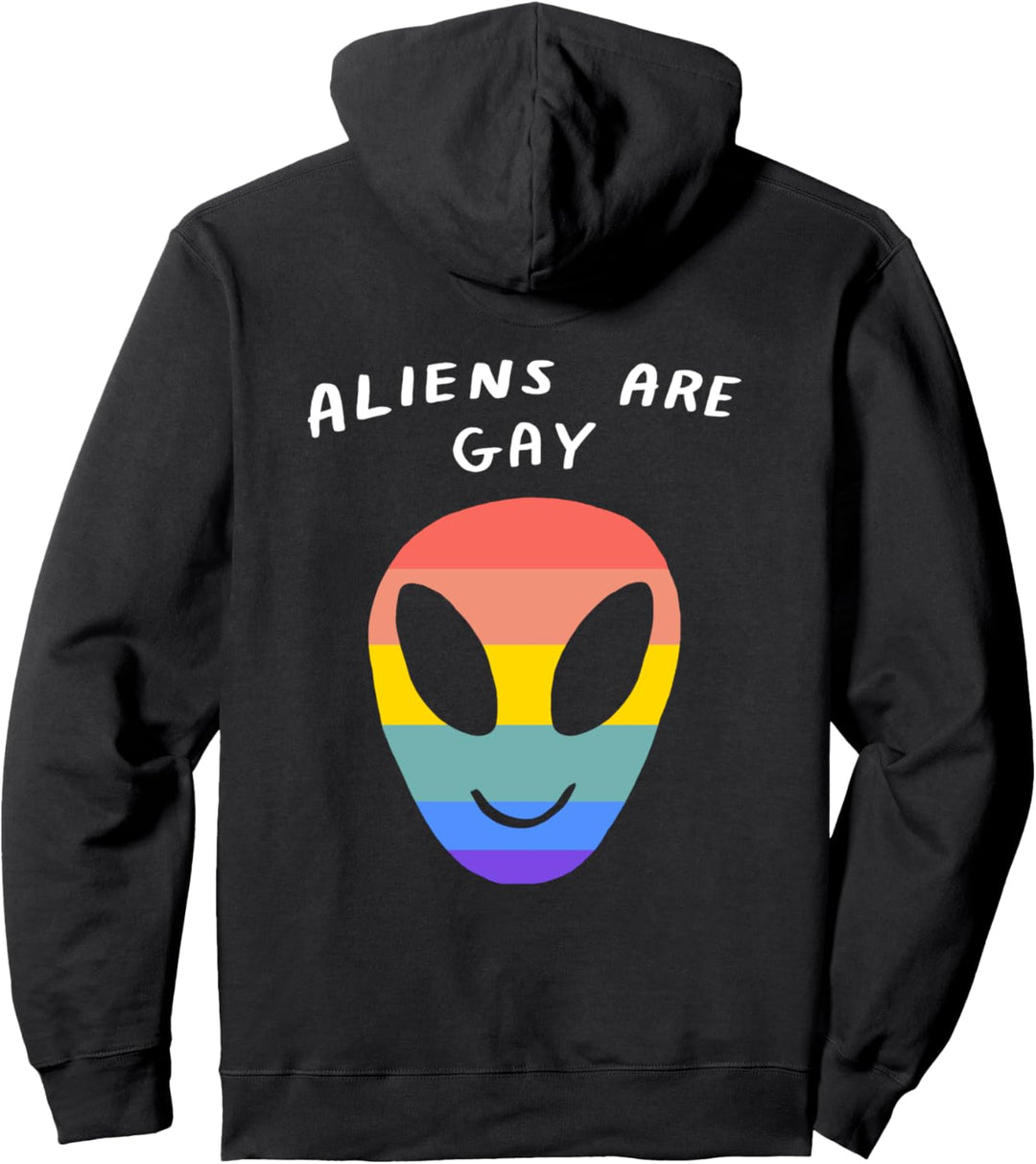 Aliens Are Gay LGBTQ Aesthetic Lesbian Pride Flag Space Pullover Hoodie