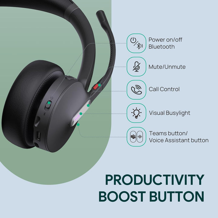 Yealink WH64 Pro DECT & Bluetooth Wireless Headset, 3.5" Touchscreen, Mono Kabelloses Headset, 185 m