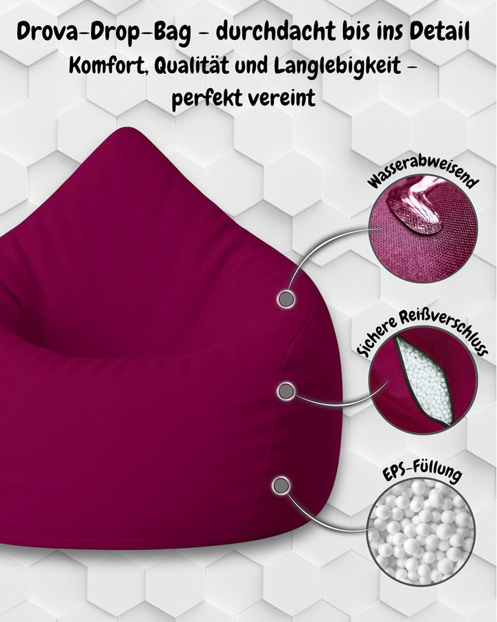 PATCH HOME Patchhome Sitzsack Tropfenform mit Reissverschluss Nachfüllbar - für In &amp; Outdoor - mit S
