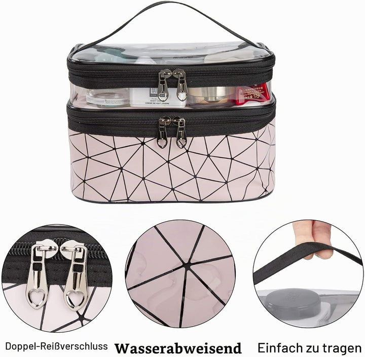 Kosmetiktasche Doppelschichtige Kulturbeutel Tragbare Transparent Reise Schminktasche Grosse Makeup