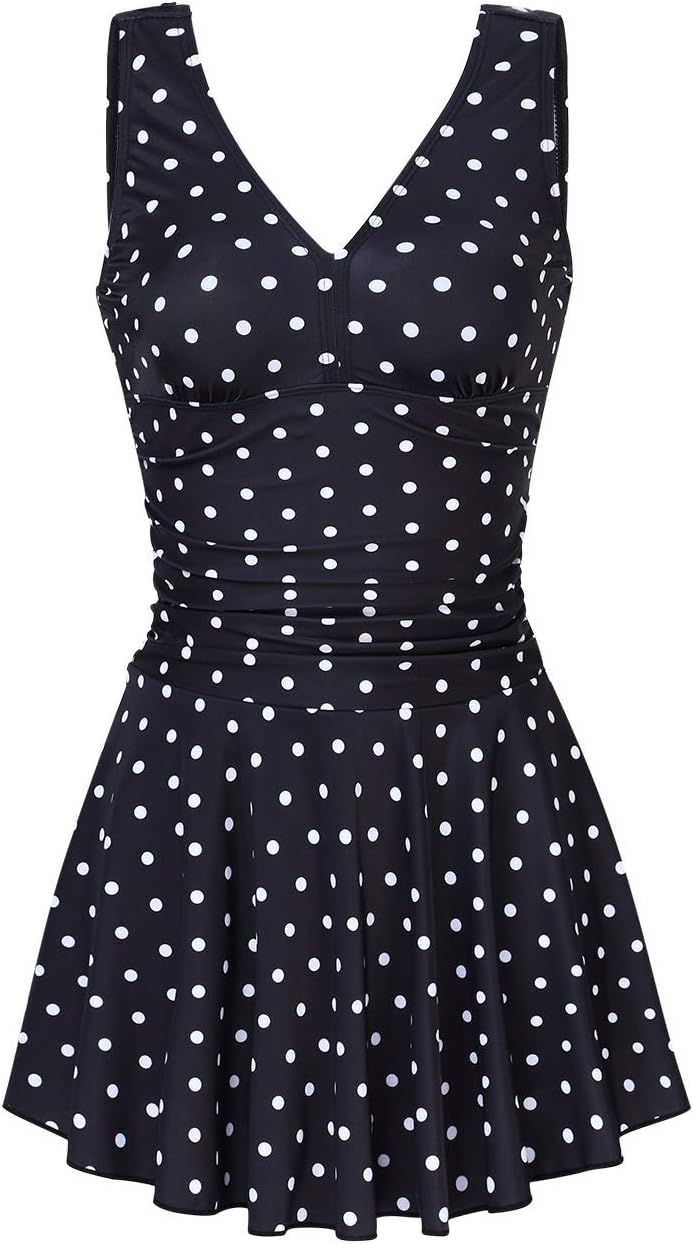 Clearlove Damen Badeanzug Einteiler Schwimmanzug Rüschen Retro Strandmode Einfarbig Bademode Bikini（