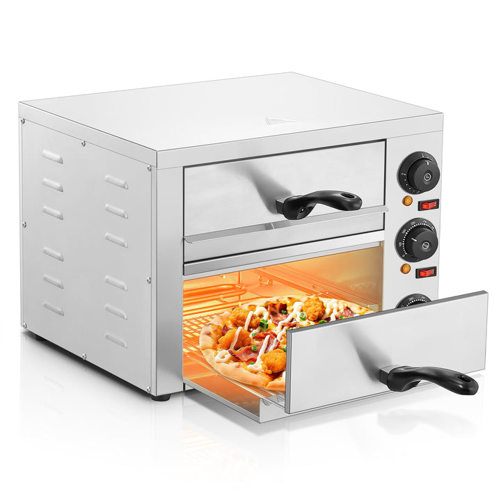 Professional Doppel Pizzaofen 3000W, 12 Zoll Kommerzieller Pizzabackofen Elektrisch Edelstahl mit 15