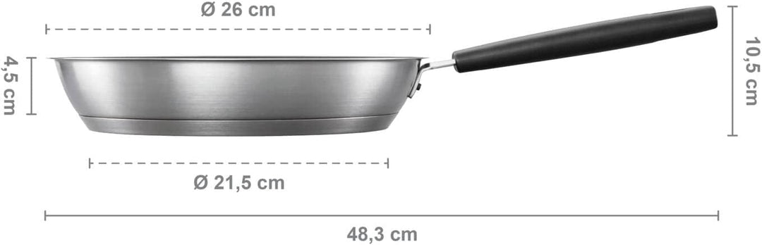 Fiskars Bratpfanne, Ø 26 cm, Für alle Kochfelder geeignet, Rostfreier Stahl/Kunststoff, Kratzfest, H