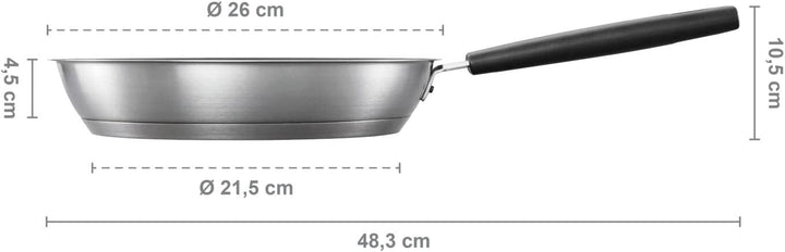 Fiskars Bratpfanne, Ø 26 cm, Für alle Kochfelder geeignet, Rostfreier Stahl/Kunststoff, Kratzfest, H
