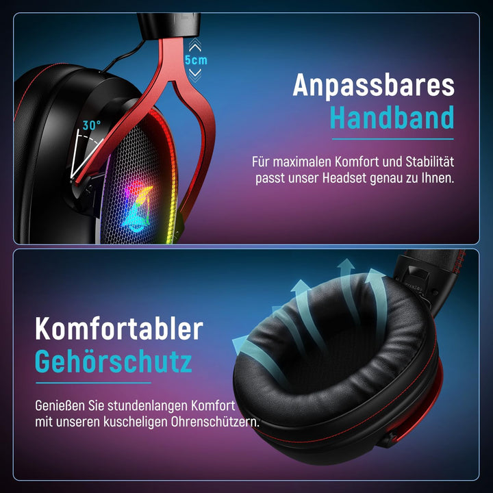 Ozeino 2.4GHz Wireless Gaming Headset für Pc, Ps4, Ps5, Mac, USB & Type-C Doppelanschlüsse Wireless