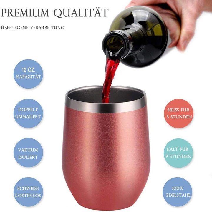 Weinbecher aus Edelstahl, 2 Stück 12OZ Weingläser to go, hält 5h heiss/ 10h kalt, BPA-frei, Doppelwa