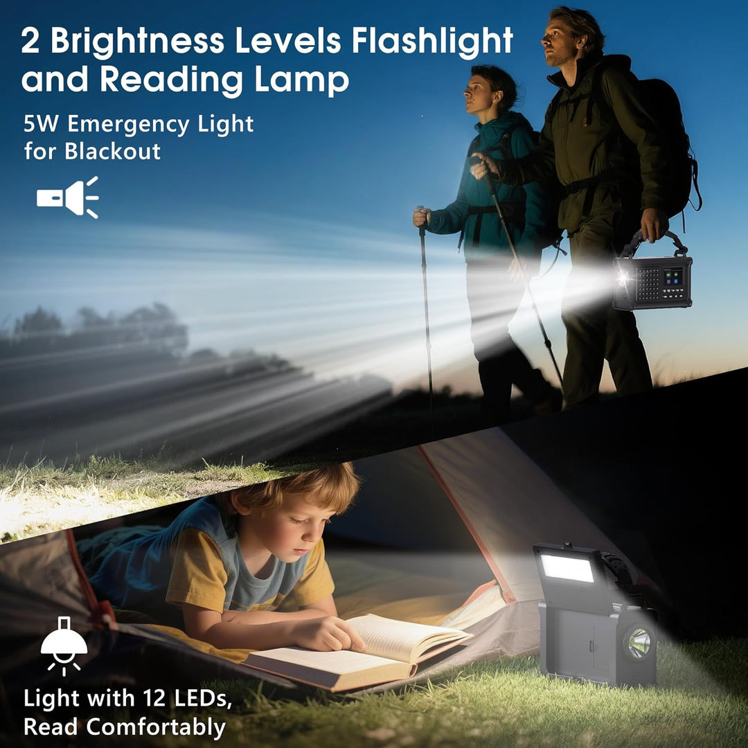 Kurbelradio DAB/UKW, Tragbare Solar Notfallradio mit 12000mAh Wiederaufladbare Powerbank, 2,4 "gross