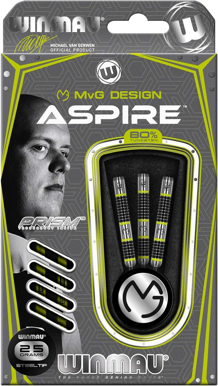WINMAU Michael van Gerwen MvG Aspire Tungsten Steeltip Dart-Set mit Prismen-Flights und Nylon-Schäft