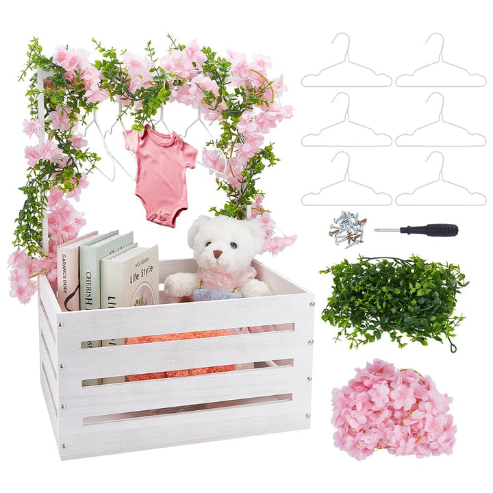 UNICRAFTALE Weisse Holz Baby Shower Kiste Baby Aufbewahrungsschrank Mit 6 Haken Kiste Wäschekorb Par