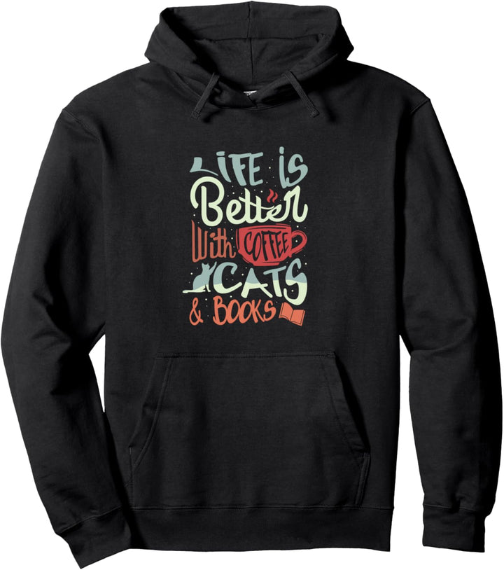 Kaffee, Katzen und Bücher Cute Kitty Reading Pullover Hoodie