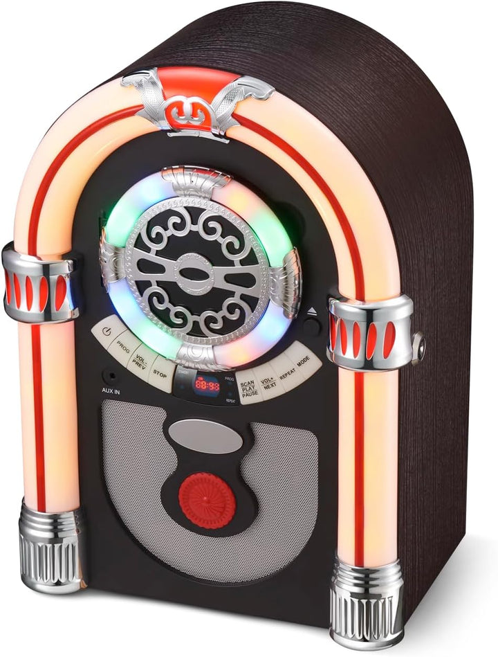 Retro Jukebox Musikbox mit CD-Spieler, Musikanlage Nostalgie Design, Bluetooth, Vintage FM/UKW Radio