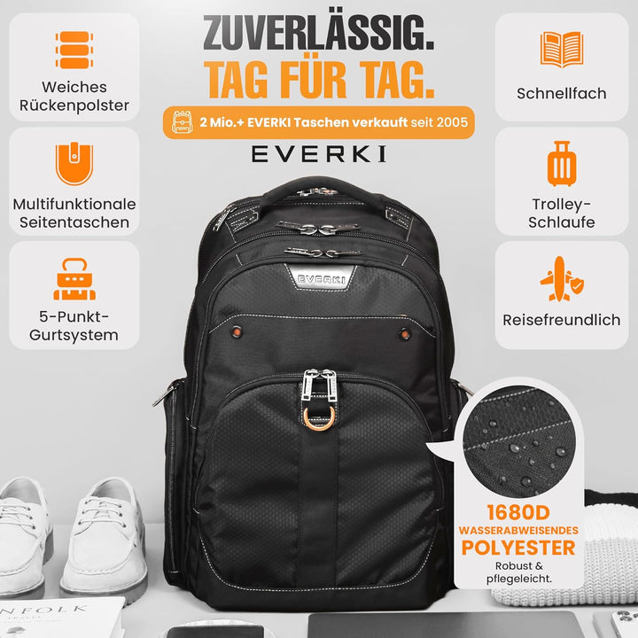 Everki Atlas Business-Laptoprucksack 32 L für 13–17,3 Zoll – ergonomischer, reisefreundlicher Notebo