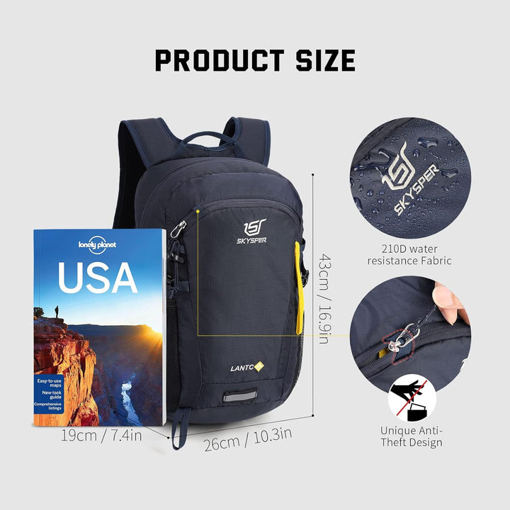 SKYSPER Leicht Wanderrucksack Klein Rucksack mit Rückenbelüftung Trekkingrucksack aus atmungsaktivem