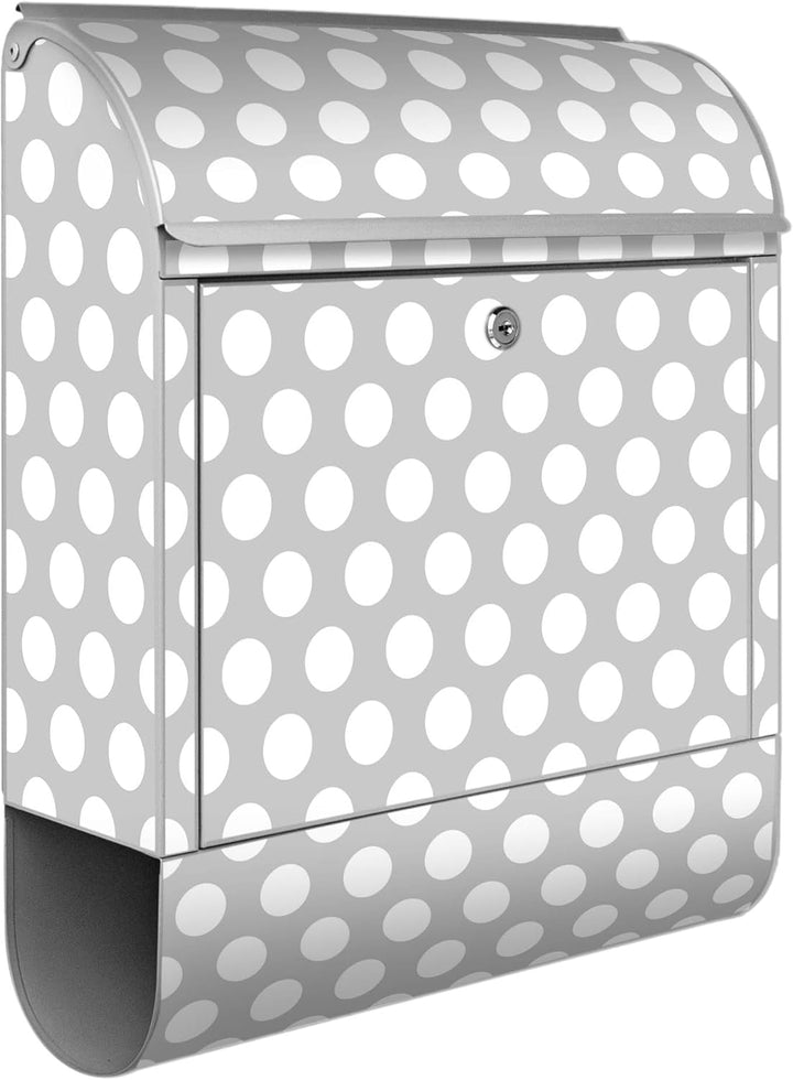 banjado® Design Briefkasten mit Motiv Punkte Grau 39x47x14cm &amp; 2 Schlüssel - Briefkasten Stahl Silbe