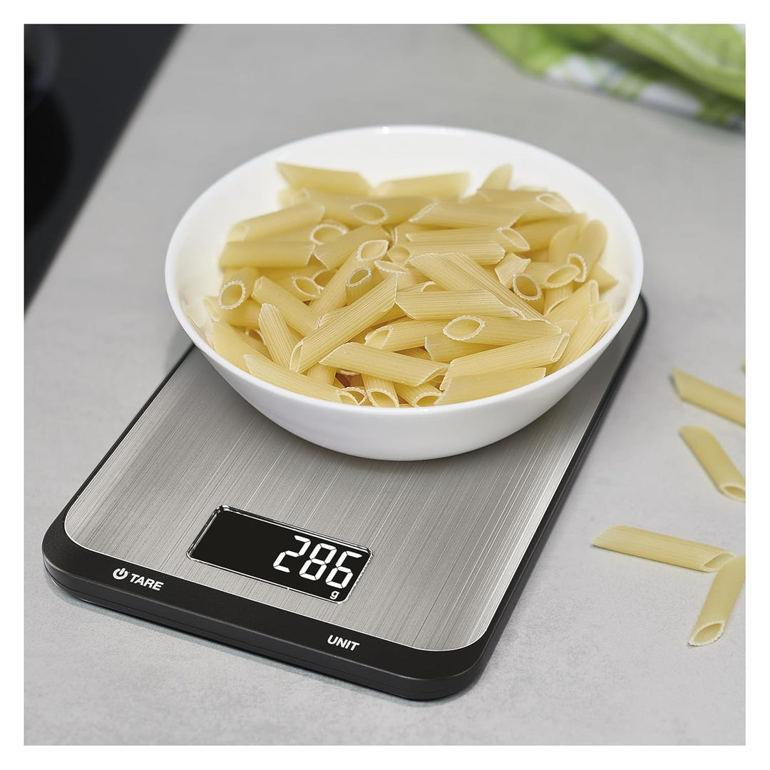 EMOS - digitale Küchenwaage mit Wandhalterung - aus Edelstahl - 10kg Maximalgewicht, Präzision bis z