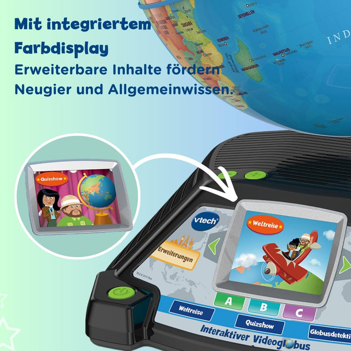 VTech Interaktiver Videoglobus – Weltkugel mit Bildschirm, akustischen und visuellen Lerninhalten (d