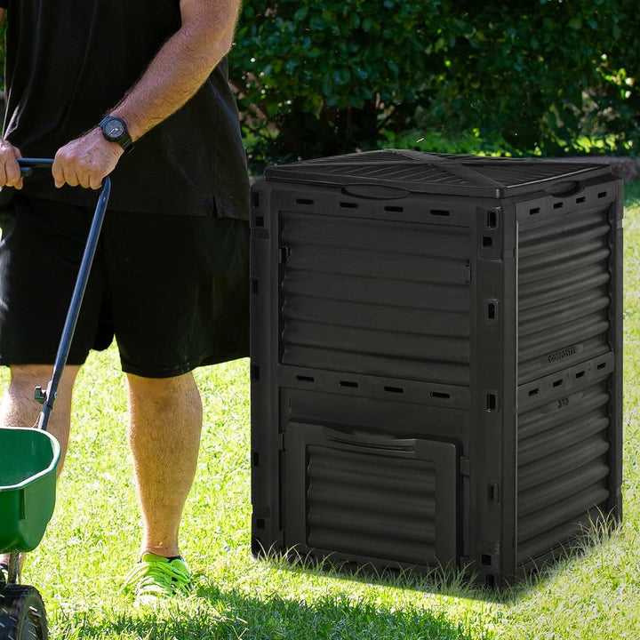 Outsunny Gartenkomposter 300 l, Komposter für Garten, aus Polypropylen, 48 Belüftungsöffnungen, prak