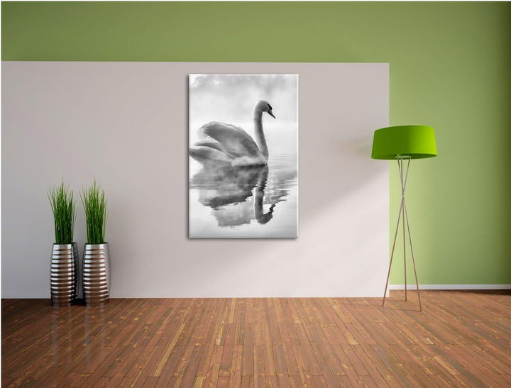 Pixxprint Schwan im Morgennebel als Leinwandbild/Grösse: 100x70 / Wandbild/Kunstdruck/fertig bespann