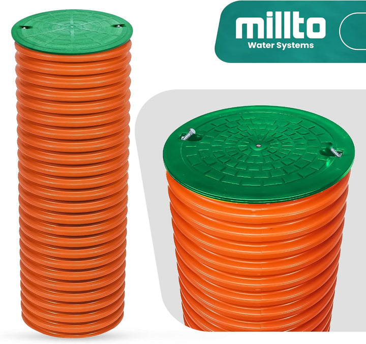 Millto™ Steigrohr mit Abdeckung Deckel 100cm 315 mm Schachtrohr Wellrohr Kanalschacht Kanalrohr Scha