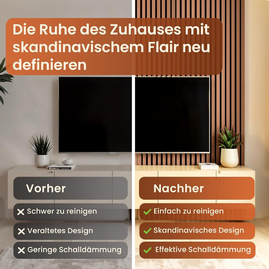 NEU.HOLZ Akustik Wandpaneele Vang 4er Set Wandverkleidung zum Kleben und Schrauben 2,88 m² Holzfurni