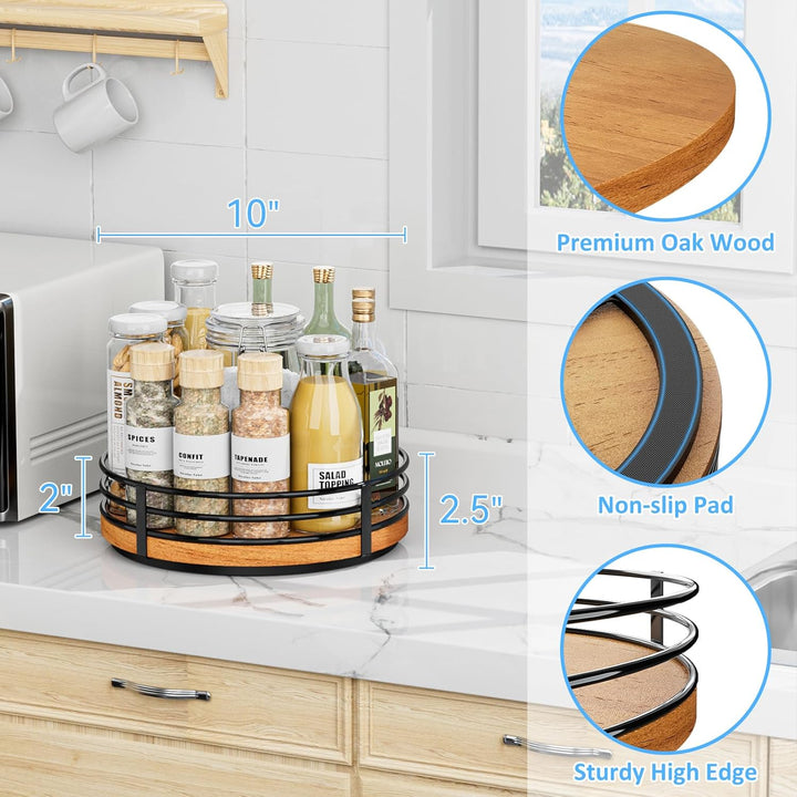 Lazy Susan Drehteller-Organizer aus Holz, rund, 25,4 cm, für Schrank, Küche, Arbeitsplatte, Esstisch