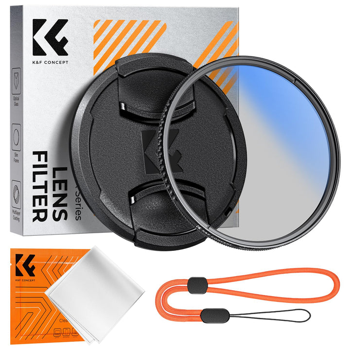 K&F Concept Polfilter 49mm CPL Filter mit Objektivdeckel, Objektivdeckel-Halteband, Reinigungstücher