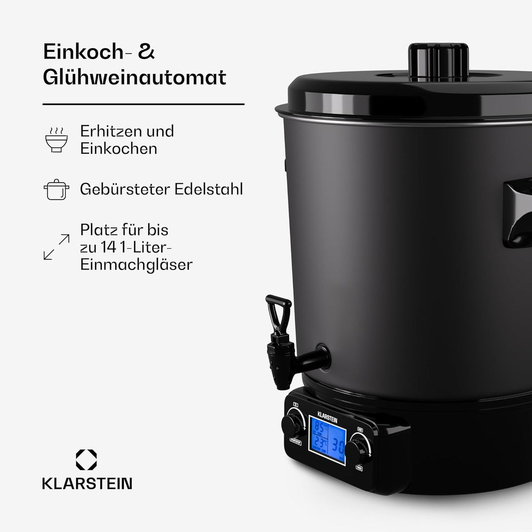 Klarstein Einkochautomat mit Hahn, 27L Digital-Einkochautomat, 2000W Edelstahl-Einkochtopf, Einkocha
