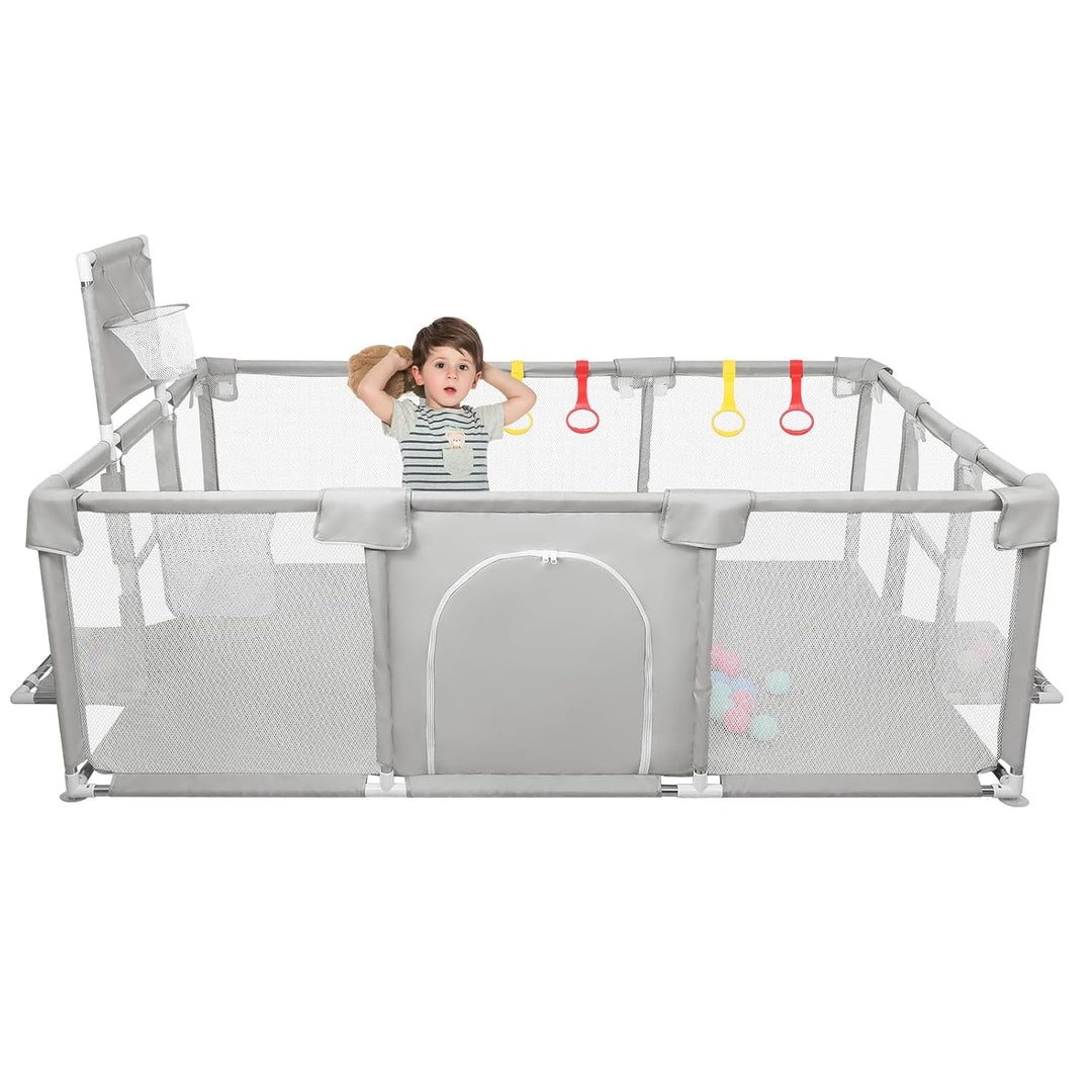 Laufstall, XXL, faltbar, modulierbar, für Babys, mit Barrieren/Netzen/Ozeanball/4 Griffen, extra gro