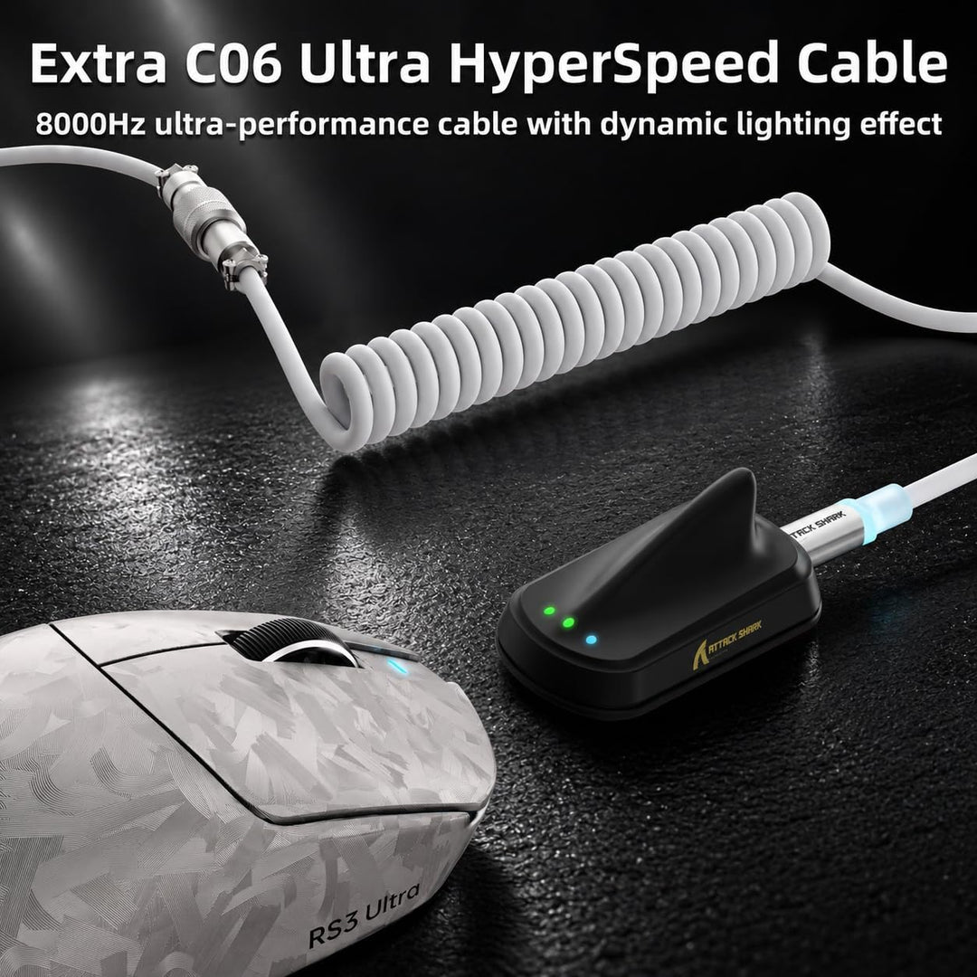 ATTACK SHARK RS3 Ultra Carbonfaser Kabellose Gaming Maus mit C06Ultra Kabel | Dual 8000Hz Abtastrate