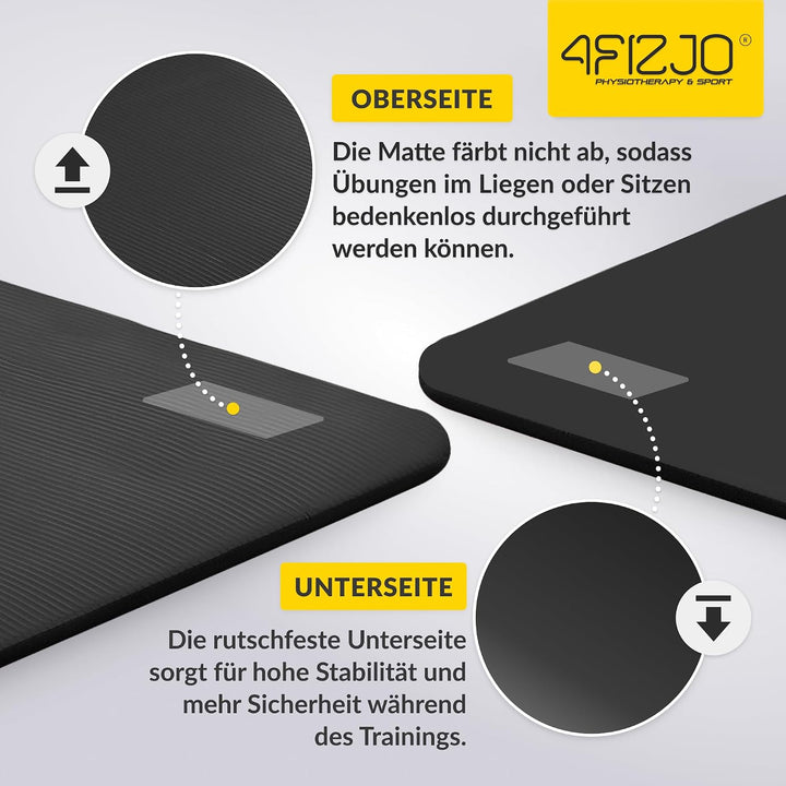 4FIZJO Fitnessmatte mit Tragegurt, Abm. 180x60 cm, NBR-Schaumstoff, Rutschfest, Komfort, In &amp; Outdor