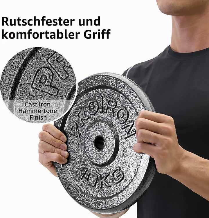 PROIRON Hantelscheiben-Set aus Gusseisen, 1,25 kg, 2,5 kg, 5 kg, 10 kg (verschiedene Grössen) für 2,