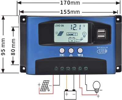 Alomejor 12V/24V MTTP Solarladeregler 30-100A MPPT Solarpanel-Regler Autofokus-Tracking LCD-Display