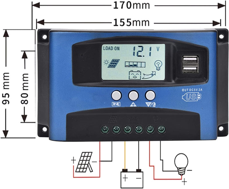 Alomejor 12V/24V MTTP Solarladeregler 30-100A MPPT Solarpanel-Regler Autofokus-Tracking LCD-Display