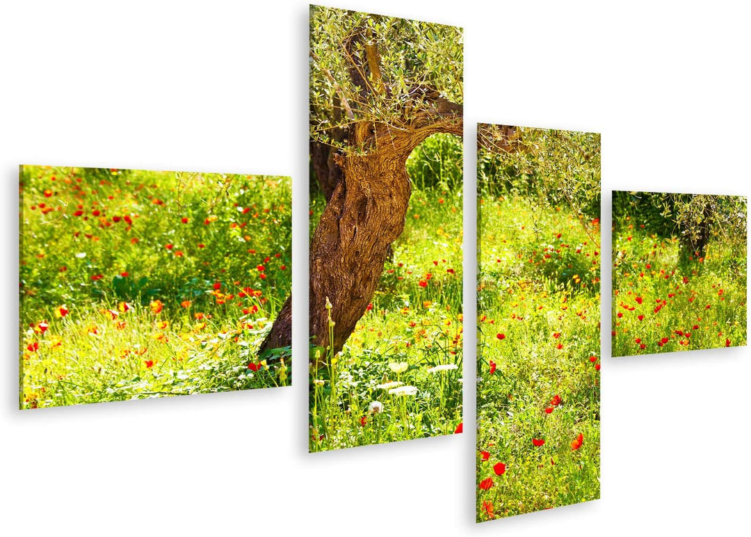 islandburner Bild auf Leinwand Mohnblumen Wiese Baum Bilder Wandbilder Poster Leinwand 150x80cm - 4