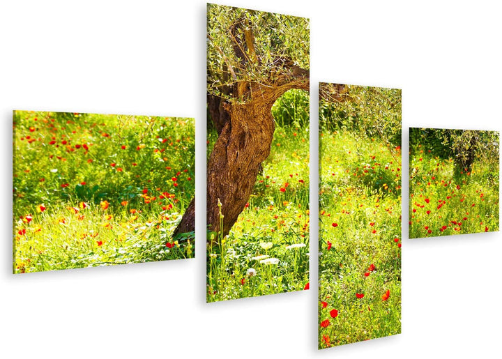 islandburner Bild auf Leinwand Mohnblumen Wiese Baum Bilder Wandbilder Poster Leinwand 150x80cm - 4